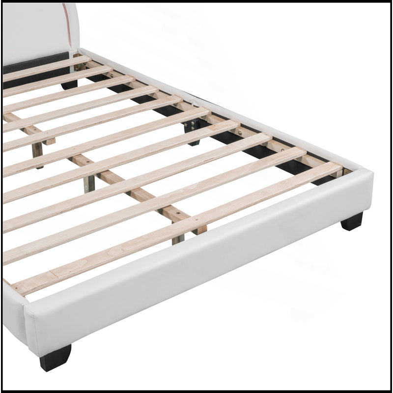 Lit plateforme tapissier en cuir avec ornement en forme de lapin, Blanc, Lit double