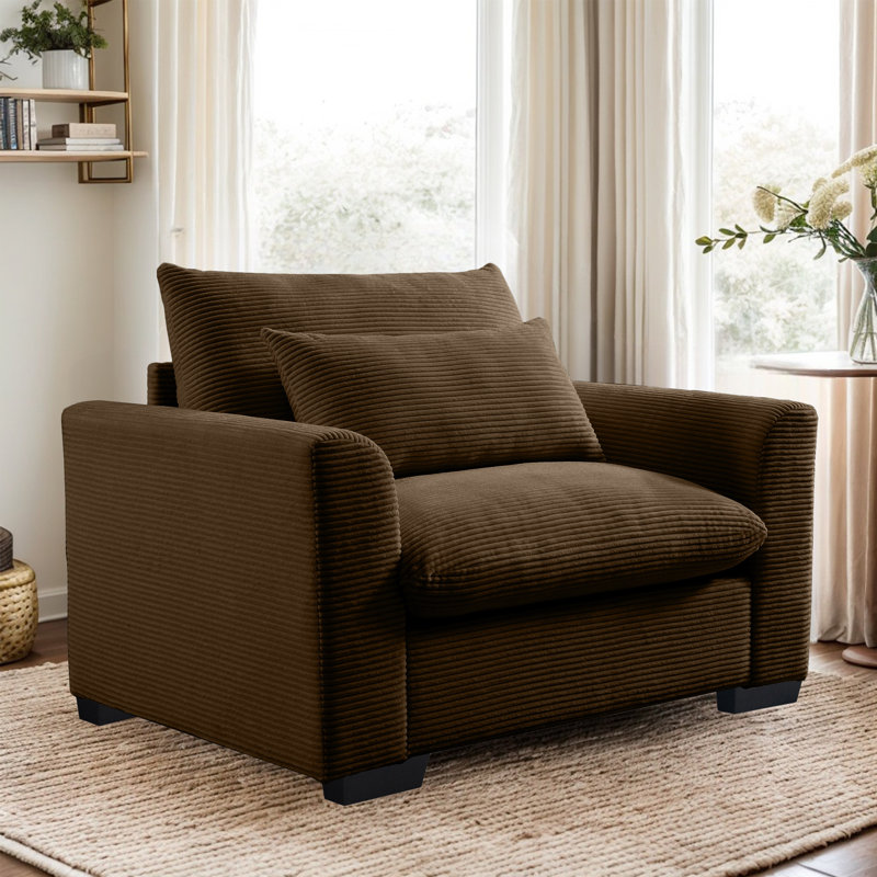 Fauteuil large Zackary de 51 po, Velours côtelé brun