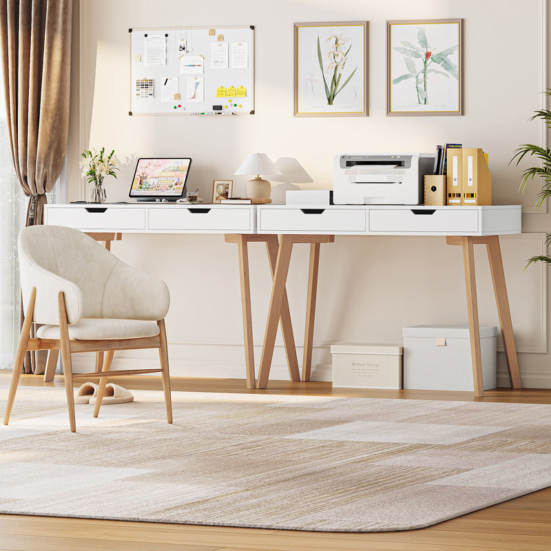 On Sale 2-piece 19.7" D Office Desk Set With Drawers, White