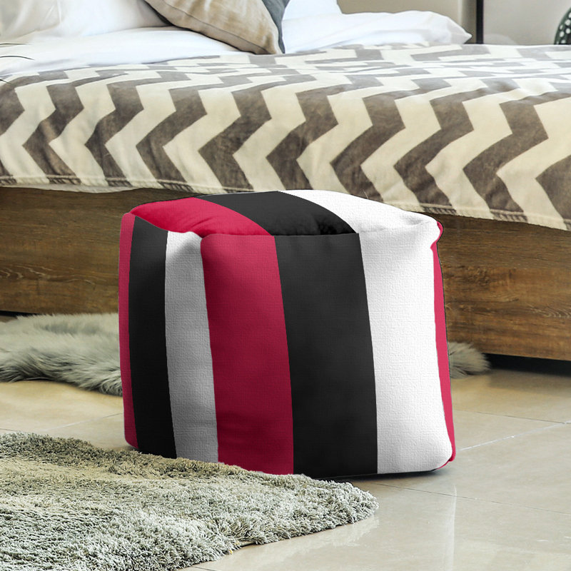 Repose-pieds cube new jersey college rayures, Rouge / Noir / Blanc