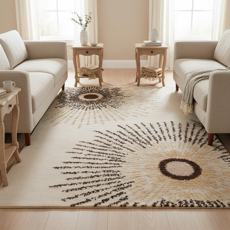 Tapis phare en laine Sunburst, Rectangle 5 pi x 7 pi 6 po