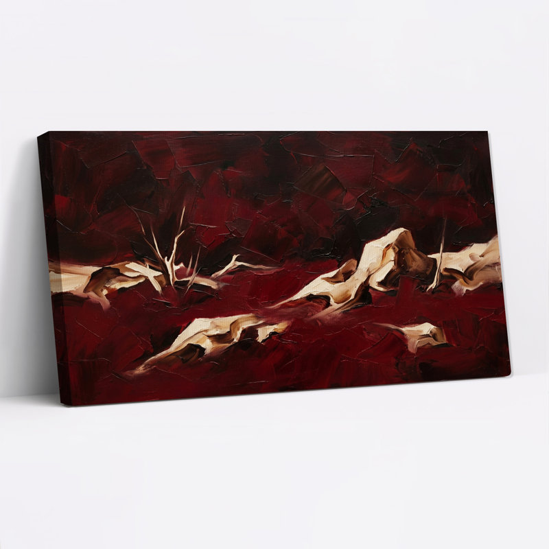 Toile abstraite abstraite rouge foncé et crème empâtement texturé, L 58 po x H 28 po