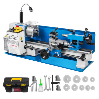 7x14 Inch Precision Bench Top Mini Metal Lathe, 550W Variable Speed 50-2500 RPM, Iron Construction with Nylon Gears and Movable Lamp