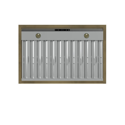 Forno Vittorio 36" Wall Mount Range Hood & Antique Brass Trim, 600 CFM with Baffle Filters