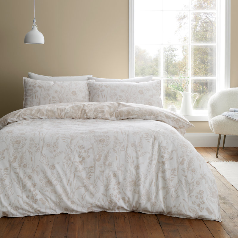 Brushed Cotton Floral Toile Reversible Duvet Cover Set, Super King Duvet Cover + 2 Standard Pillowcases