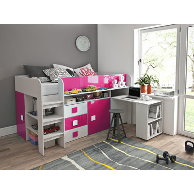 Ezell European Single (90 X 200 Cm) Loft Bed with Storage Included with Desk Included
