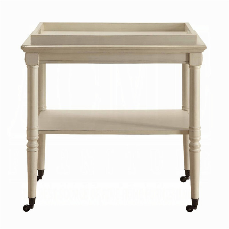 Wooden Kitchen Serving Cart With 1 Open Compartment In Antique White Finish