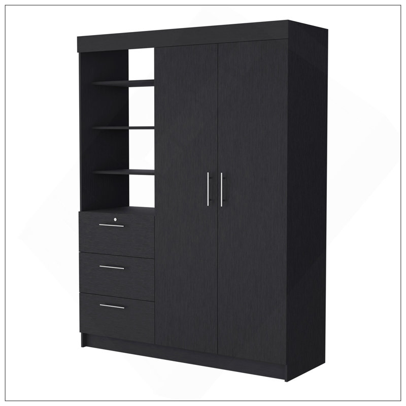 Armoire 3 tiroirs Tempe, tablette à 3 niveaux, 2 portes