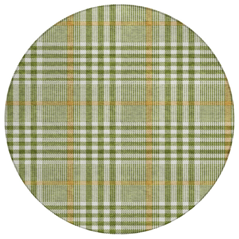 Tapis rond lavable à carreaux vert olive 8 po
