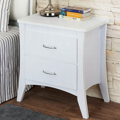 Table de chevet blanche 2 tiroirs avec glissières en métal et espace