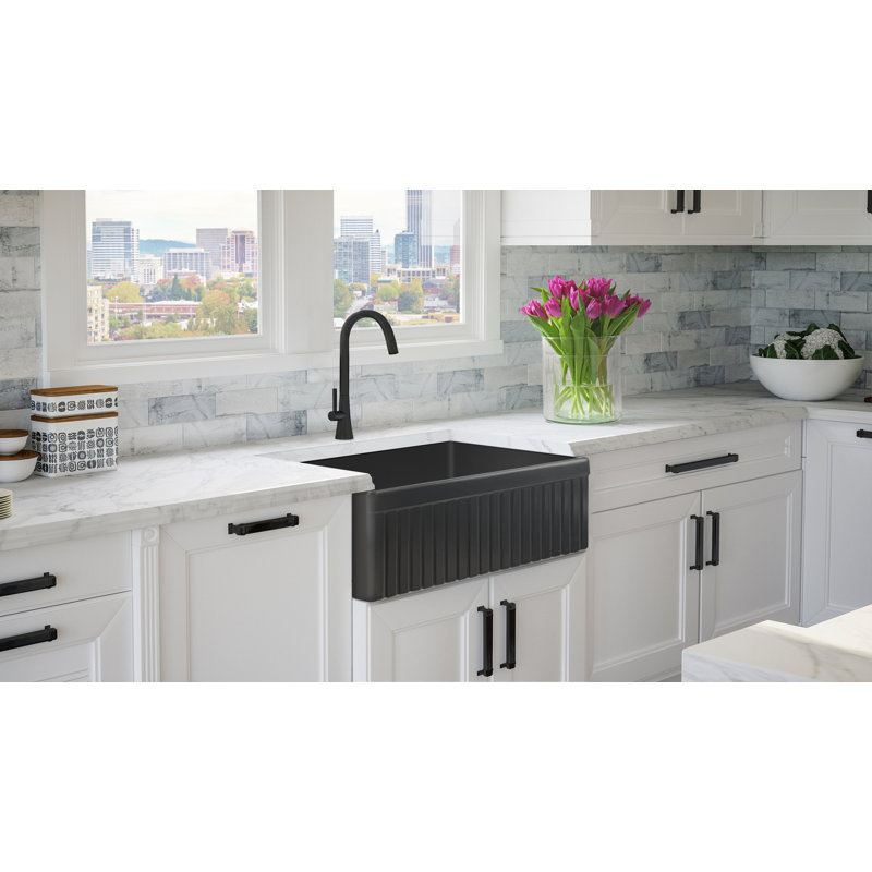 Luxury Solid Fireclay Farmhouse Sink, Matte Black