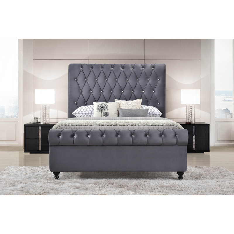 Harkness Upholstered Wingback Bed, California King, Dark Gray