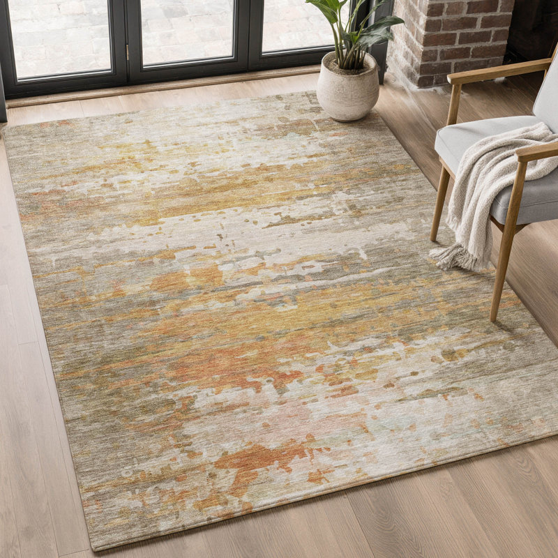 Premium Machine Washable Mayfield AMF2034 Abstract Rug, 8' x 10', Khaki