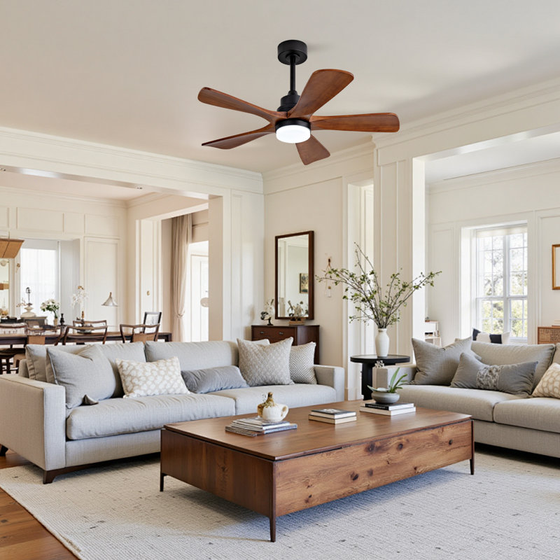 Black Ceiling Fans With Lights And Remote, 42 Inch Outdoor Ceiling Fan For Patios With Light 5 Blades Modern Ceiling Fan Noiseless Reversible DC Motor, Wood Fan For Farmhouse