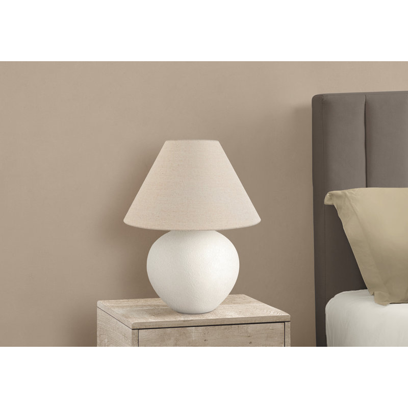 Lighting, H 16 po, lampe de table, abat-jour crème, céramique crème, contemporain