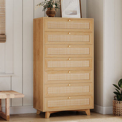 7 Drawer Tall Rattan Dresser