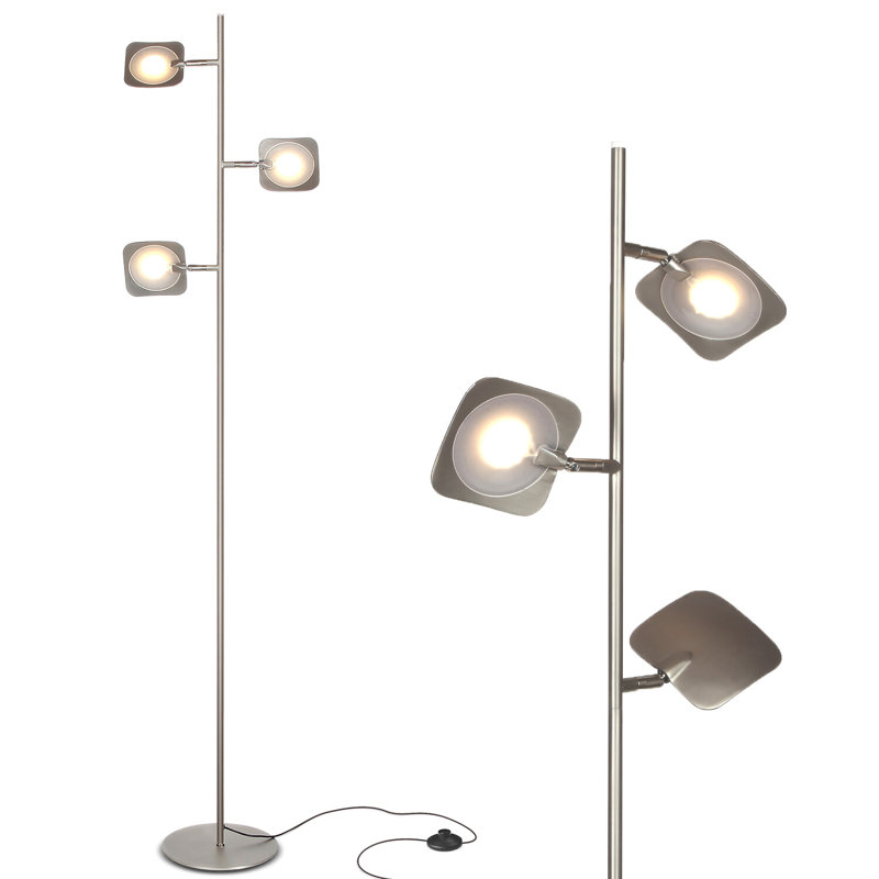 Tree Industrial LED 3-Way Dimming Floor Lamp with 3 Adjustable Spot Lights, Satin Nickel