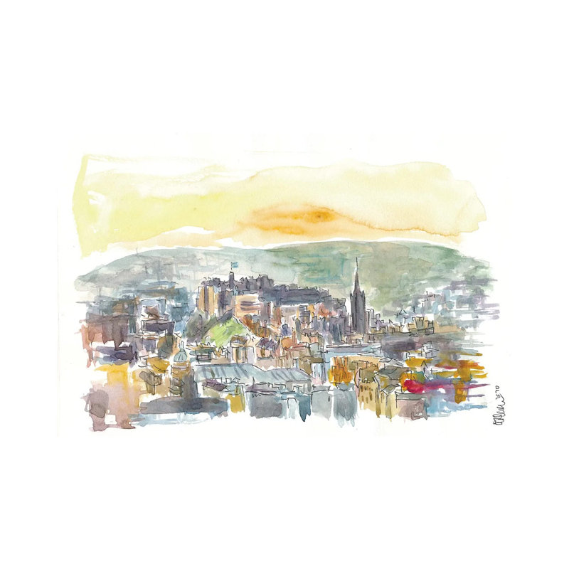 Edinburgh Scotland Street Scene With Castle At Sunset by Markus & Martina Bleichner - Wrapped Canvas Gallery-Wrapped Canvas Giclée