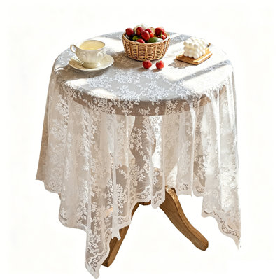 MEISIMENGSHA White Vintage Floral Lace Tablecloth, 1 Pack Sheer Transparent Round Table Cover, Available in 6 Sizes for Farmhouse Home Decor & Party