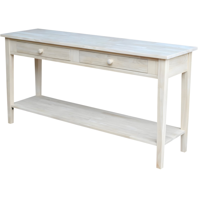 Solid Parawood Console-Server Table With Extended Length, Unfinished DIY Design, Paint Or Stain Ready, Includes Shelf And Drawers