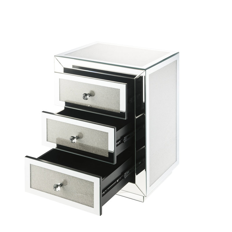 Table d'appoint en miroir avec garniture de faux diamants - Rectangulaire, rangement pratique décoré contemporain