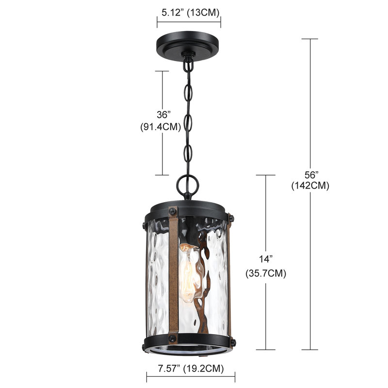 Lanterne suspendue d'extérieur noir mat et accents de grange de 14 po H mat