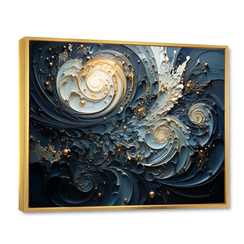 Quartis spirales célestes III sur toile, H 12 po x l 20 po x P 1 po, Cadre flottant doré