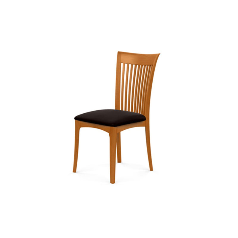 Sarah Upholstered Dining Chair, Natural Cherry, Ebony Leather