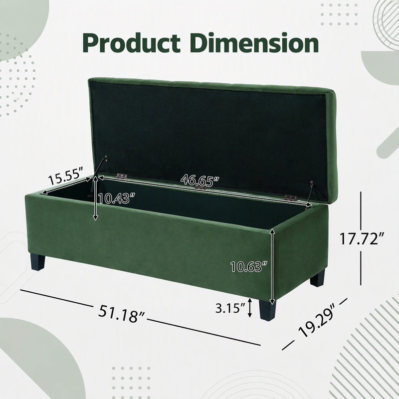 Banc de rangement avec repose-pieds, banc d'entrée, banc de bout de lit, repose-pieds pour chambre à coucher, vert rétro, 300 lb