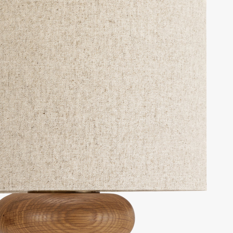 Sandia Mini Table Lamp – Solid Oak Wood with Linen Shade, Beige, 15''H X 10.75''W X 10.75''D