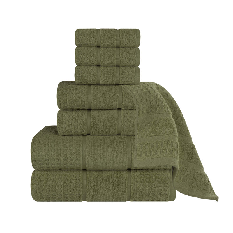  Zero-Twist Cotton Towel Set - Honeycomb Waffle Texture - Quick-Dry, Forest Green