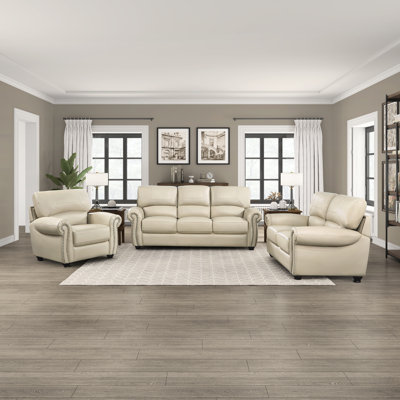 Neoga 3 Piece Genuine Top Grain Leather Seating Living Room Set by Darby Home Co