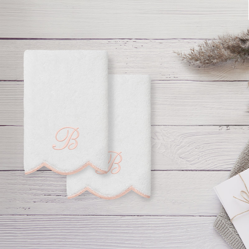  Ensemble de serviettes 100% coton turque ADORNIA, Blanc / Rose, B, Ensemble de 2 serviettes à doigts