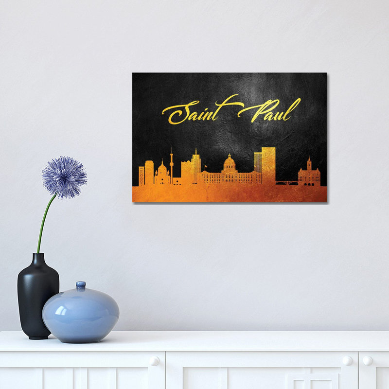 Saint Paul Minnesota Gold Skyline 1 Piece Wrapped Canvas Wall Art, 30.48 cm H x 45.72 cm W