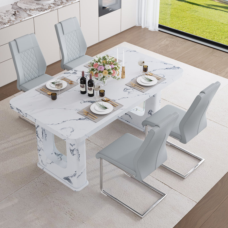 Ensemble de table de salle à manger 64,5 po, 5 pièces: table, 4 chaises, Gris clair