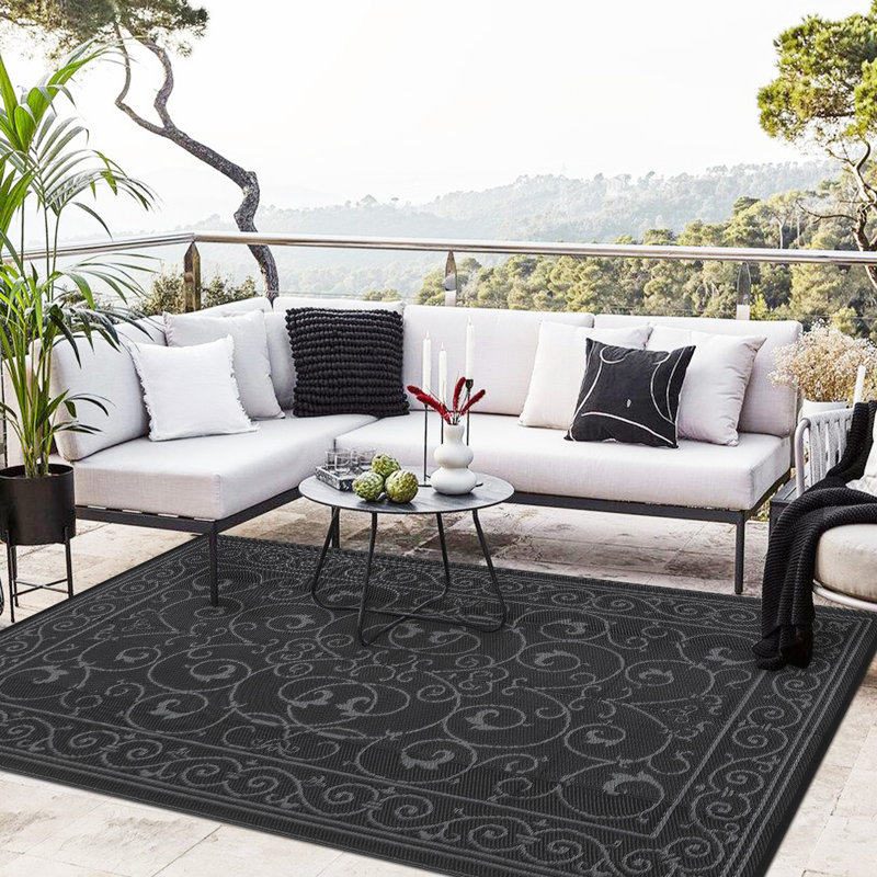 Reversible Outdoor Rug Modern UV Resistant Waterproof Plastic Patio Carpet Easy to Clean, Durable Design - Large Mat for Garden, Lawn, Patio, Porch