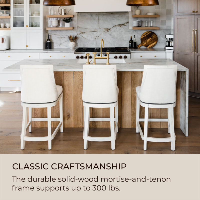 Vienna White Oak Swivel Bar Stool with Upholstered Seat