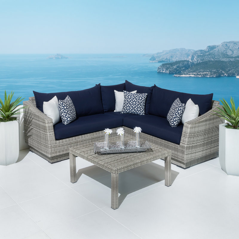 Cannes Outdoor 4 - Piece Conversation Set, Canvas Navy Sunbrella® Canvas