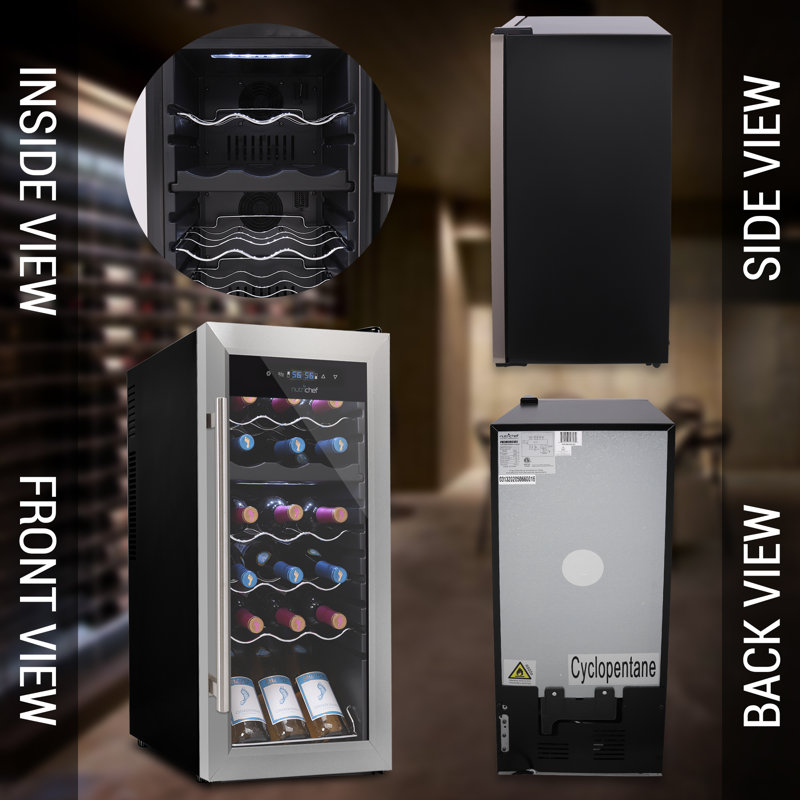 NutriChef 18 Bottle Dual Zone Stainless Steel Freestanding Wine Cooler