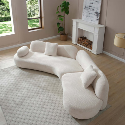 Modern Curved Modular Sofa, Boucle 5-Seater With Crescent Shape And Butterfly Backrest For Elegant Living Spaces