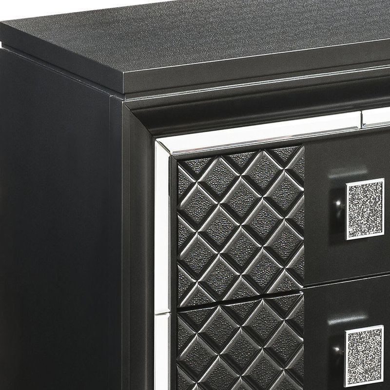 Table de chevet contemporaine de style contemporain gris métallique avec 2 tiroirs de rangement modernes