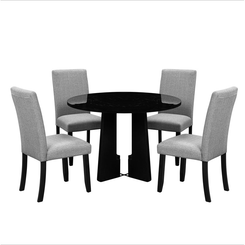 Ensemble de table de salle à manger 5 pièces, table de salle à manger moderne de 43 pouces et 4 pour la salle à manger, la cuisine, le salon, facile à assembler