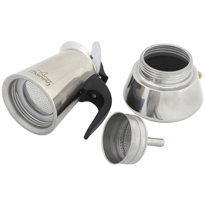 Jun-4 Moka Pot 200 ml Stainless Steel 4-Cup Stovetop Espresso Maker Induction Compatible BPA-Free Handle