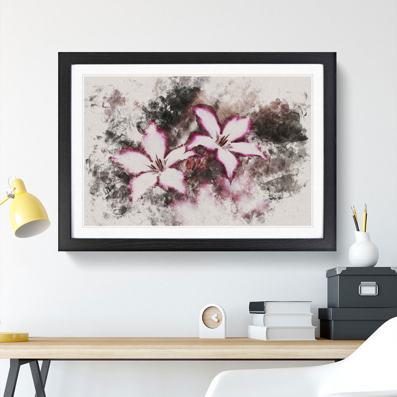 Pink Lily Flowers - Picture Frame Painting, Black Framed, 65cm H x 90cm W x 2cm D