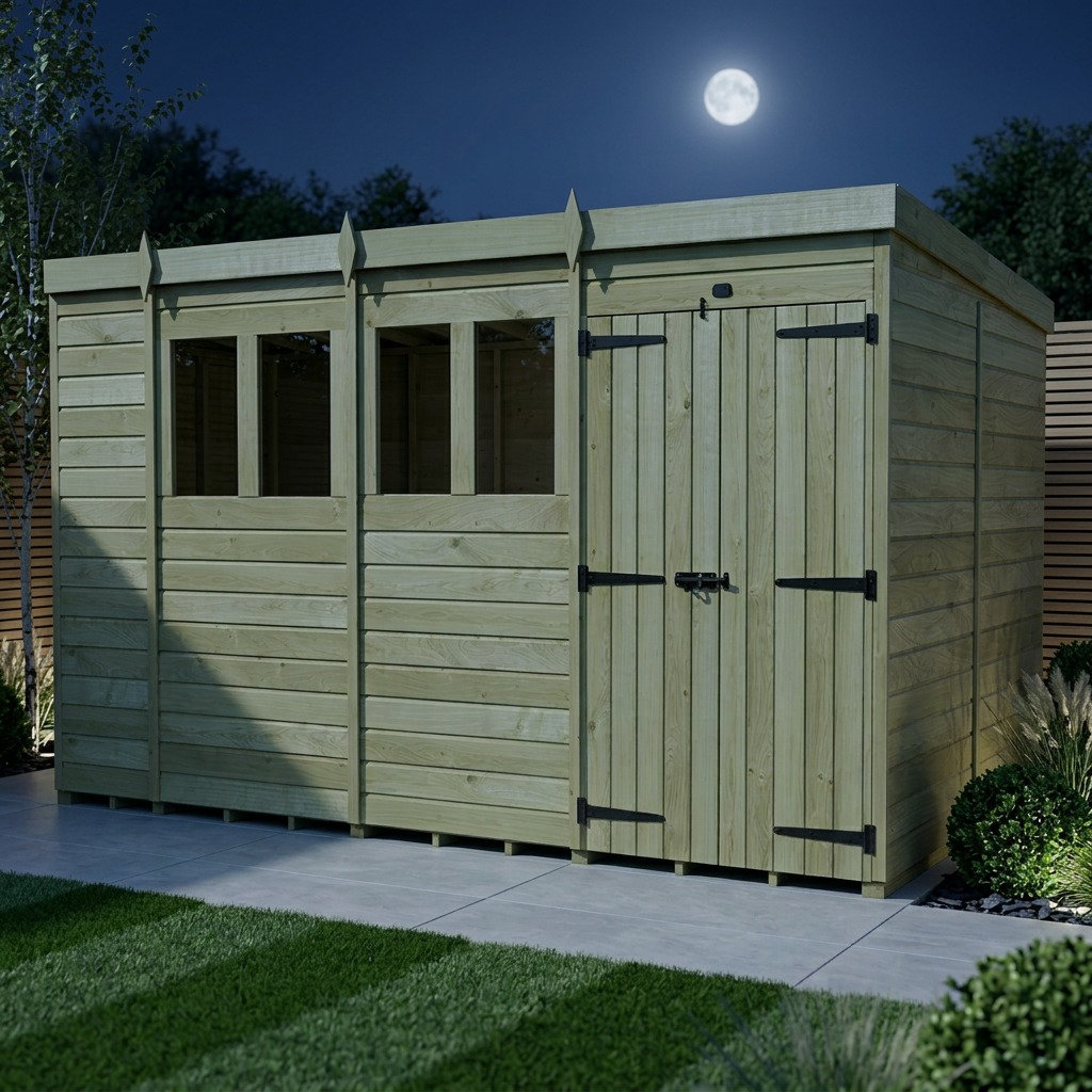 Total Sheds 15ft x 7ft Pent Garden Shed - Double Door - With Windows - Pressure Treated Timber - UK Manufactured