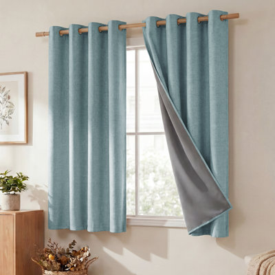 Rideaux courts 100% occultants de 63 pouces de longueur pour la cuisine, rideaux en toile de jute avec doublure isolante grise isolante, panneaux isolants pour l'air froid et la chaleur, 2 panneaux