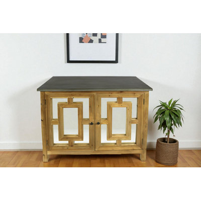 45" Brown And Gray Solid Wood Carved Geometric Sideboard with Two Doors