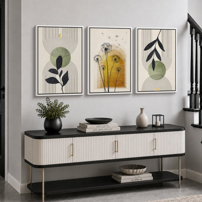 Illustration de pissenlit abstraite de style Mid-Century moderne bohème, images murales de salon moderne et chic, impression sur toile encadrée, ensemble de 16 pièces x 16 po x 3 pièces, 24 po x 36 po x 3 pièces