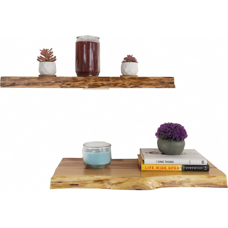 Ensemble de 2 tablettes flottantes rustiques rustiques, tablettes murales en bois Live Edge