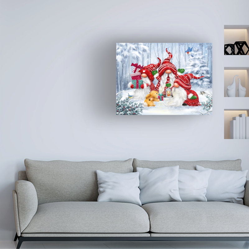 Christmas Gnomes With Rabbit - Sans cadre sur toile, L 19 po x H 14 po